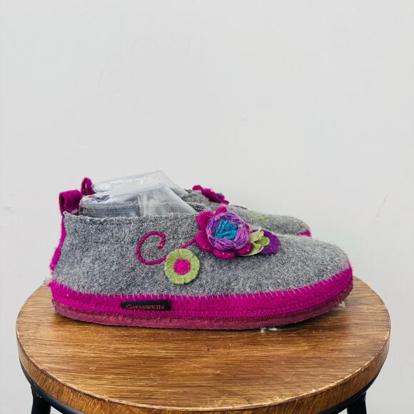 Giesswein TANGERHÜETTE Gray And Purple Floral Slippers Women’s Size 8.5 - Picture 4 of 12